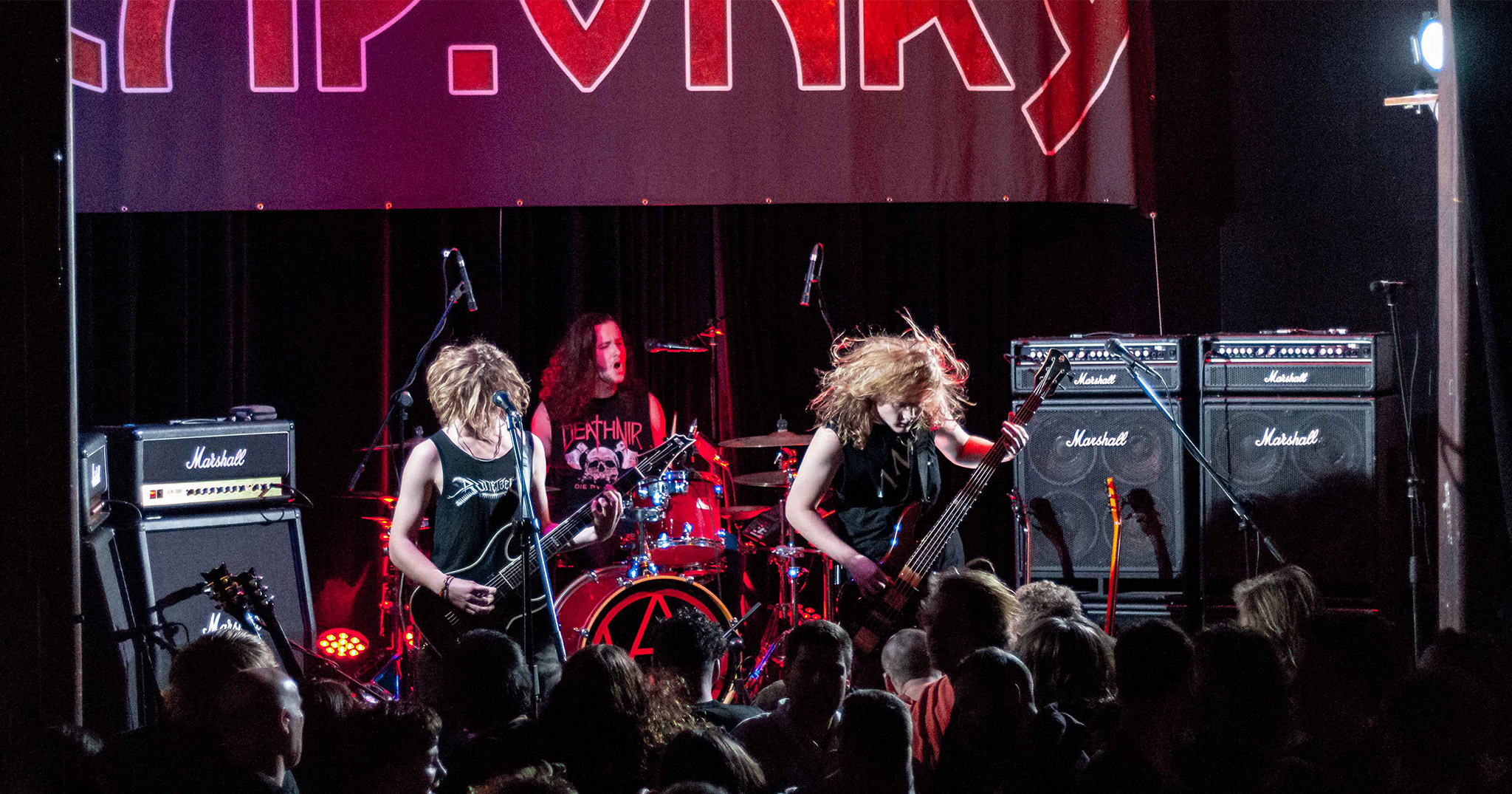 Alien Weaponry perform live in Auckland, New Zealand, 2018. Image by Lara Marie.